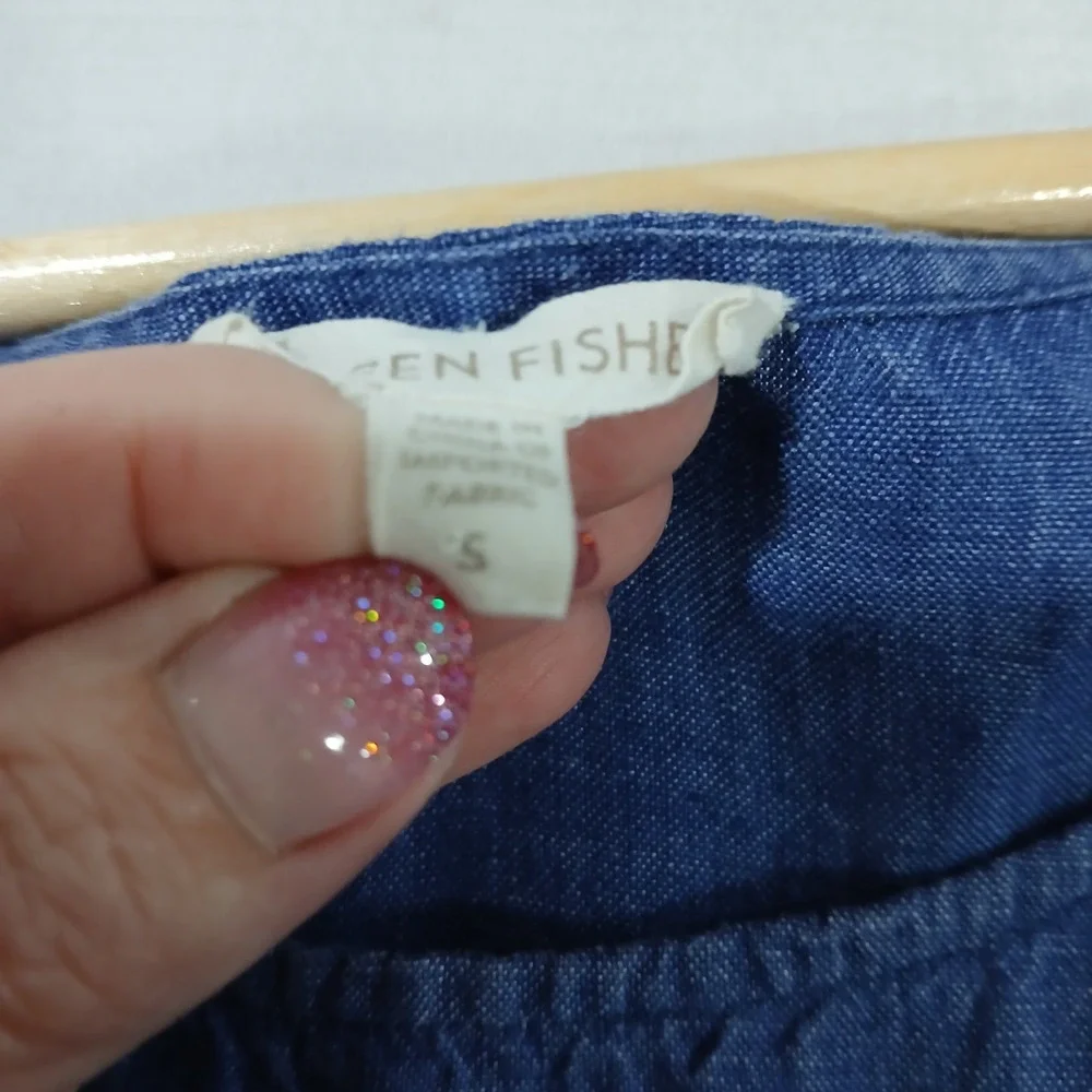 Eileen Fisher Linen Dress Size Small Blue Sleeveless Strappy Tie Waist Fit Flare - Picture 12 of 16